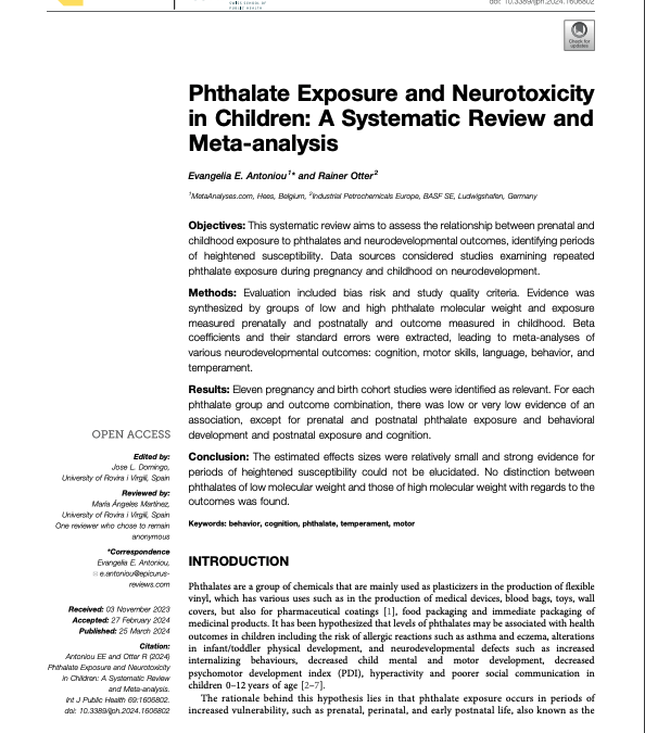 Phthalate Exposure and Neurotoxicity in Children: A Systematic Review and Meta-analysis