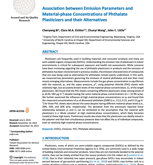 Association between Emission Parameters and Material-phase Concentrations of Phthalate Plasticizers and their Alternatives