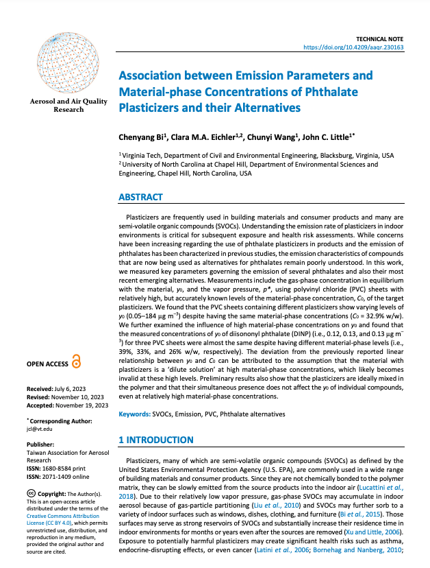Association between Emission Parameters and Material-phase Concentrations of Phthalate Plasticizers and their Alternatives