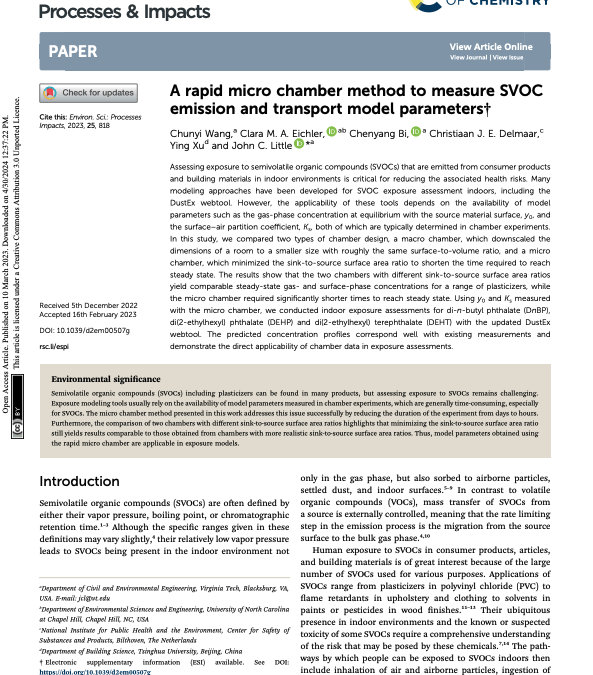 A rapid micro chamber method to measure SVOC emission and transport model parameters