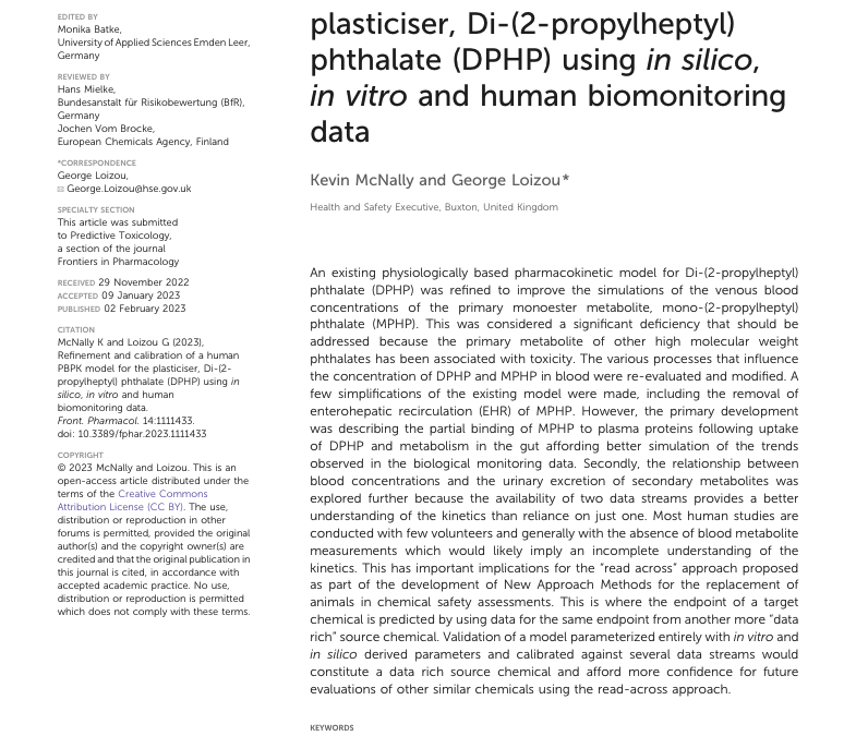 Refinement and calibration of a human PBPK model for the plasticiser, Di-(2-propylheptyl) phthalate (DPHP) using in silico, in vitro and human biomonitoring data